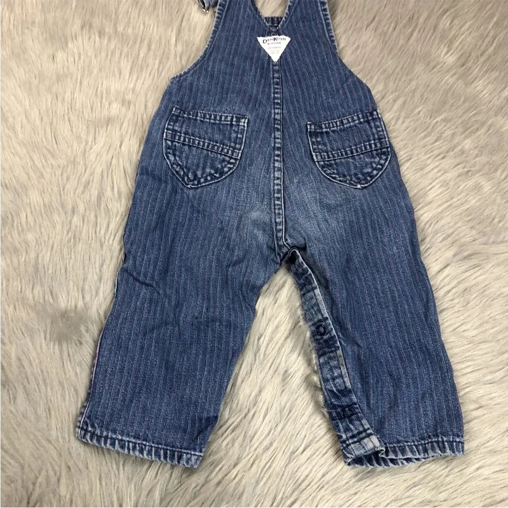 Vintage Oshkosh Bgosh Baby Girls Denim Blue Pink Striped Vestbak Overalls